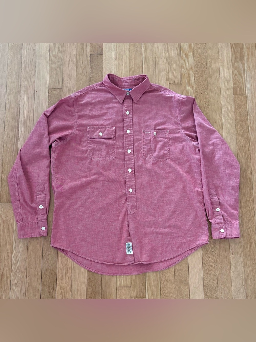 Vintage Polo Ralph Lauren Utility Shirt Chambray XL Brick Red Cotton 90s